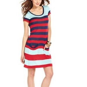 Kensie Viscose Striped Red and Blue Mini Dress